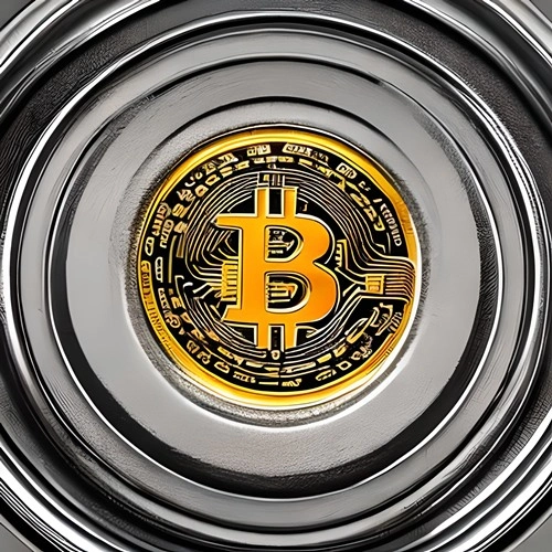 Das Bitcoin-Symbol in konzentrischen Kreisen