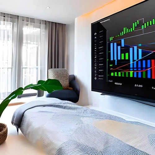 Bildschirme in einem Wohnzimmer mit zu vergleichenden Quoten