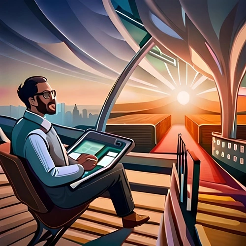 Ein Krypto-Broker, der auf einer Terrasse sitzt und verkauft