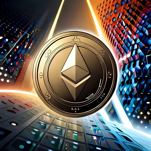 Eine Ethereum-Münze in einem futuristischen Raum