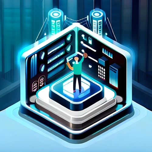 Logo, das einen Mann darstellt, der seine Assets in ein elektronisches Wallet legt